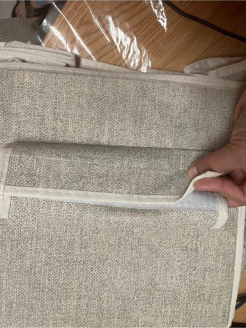 Neutral Cream Fabric Hanging Shelf Organizer for Home Storage